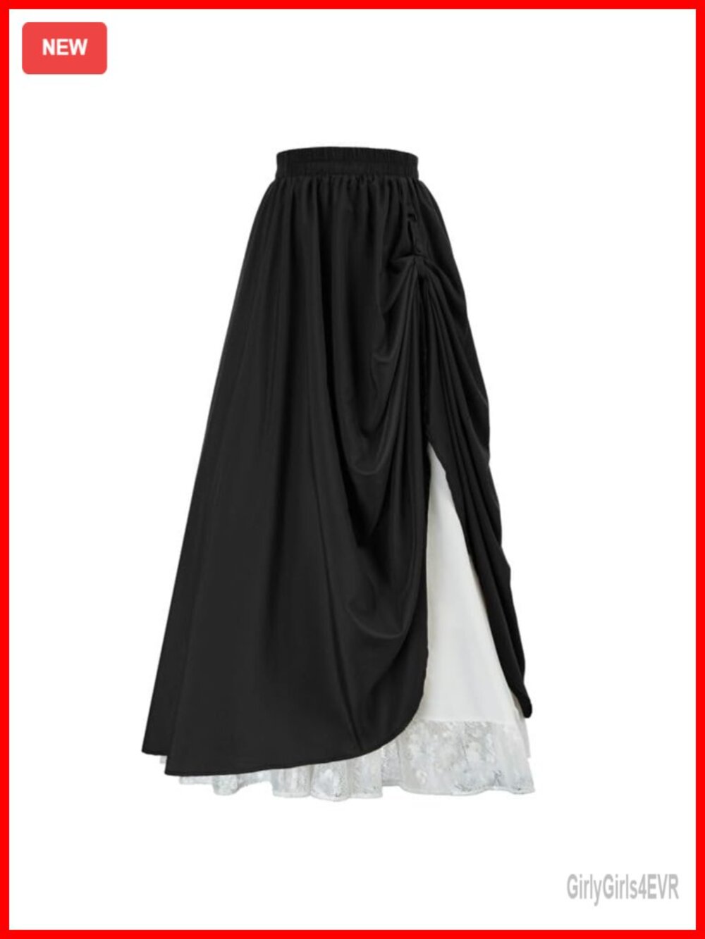 Renaissance Maxi Skirt Double Layered Lace Trim Victorian Cosplay
